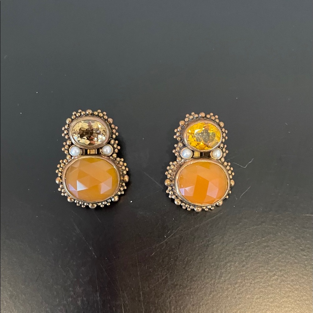 Citrine and Amber  clip earrings by Stephan Dweck